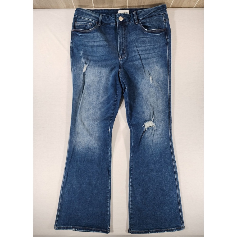 Vervet Flare Jeans Women  Plus 18 High Rise Blue Distressed Denim Boho Stretch